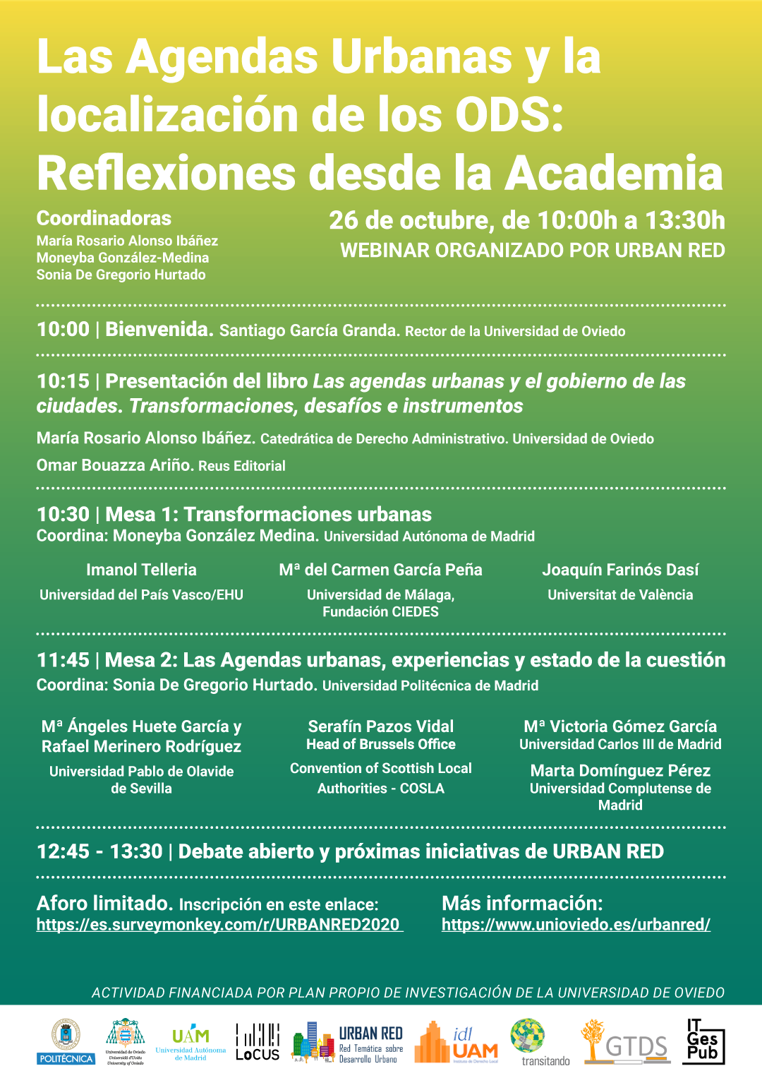 Información sobre el webinar las Agendas Urbanas