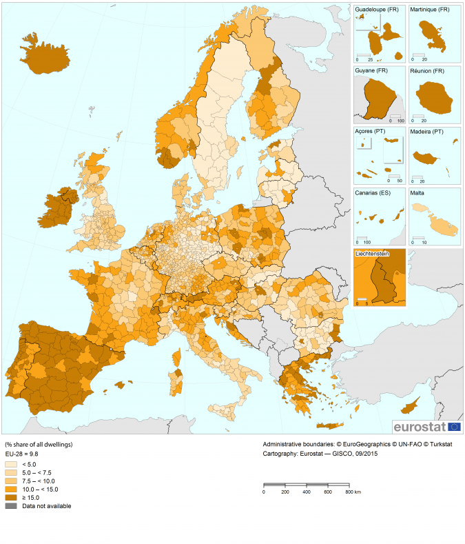 Porcentaje de viviendas desocupadas por provincia (NUTS 3) en la Unión Europea